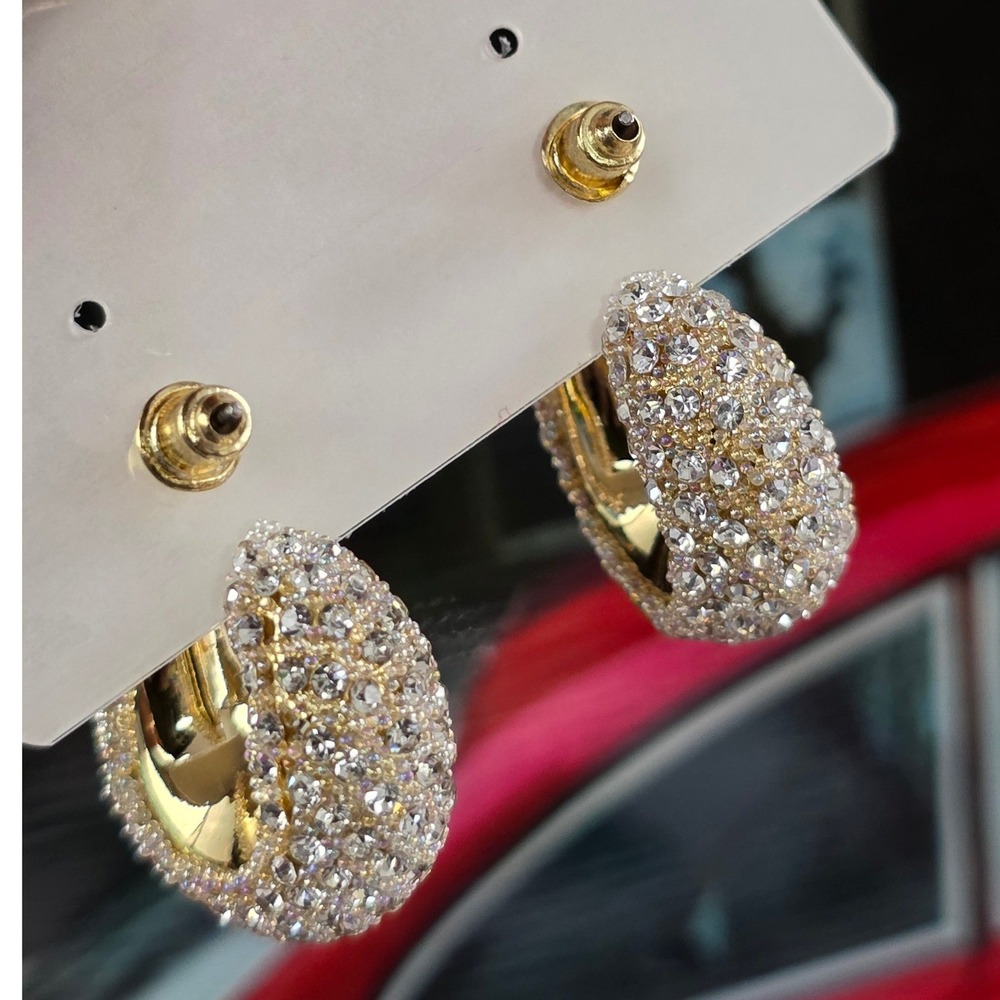 Ellas Chunky Hoop Earrings Gold New AB Crystal Rhinestone Statement - Picture 4 of 6